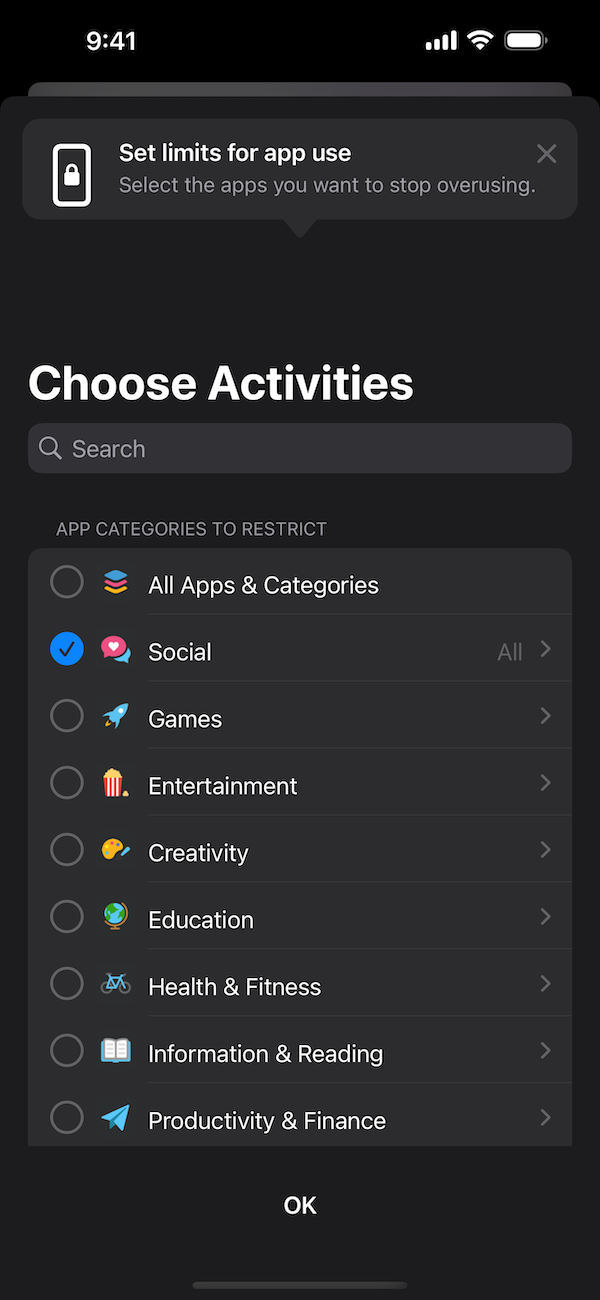 App Selection Screen